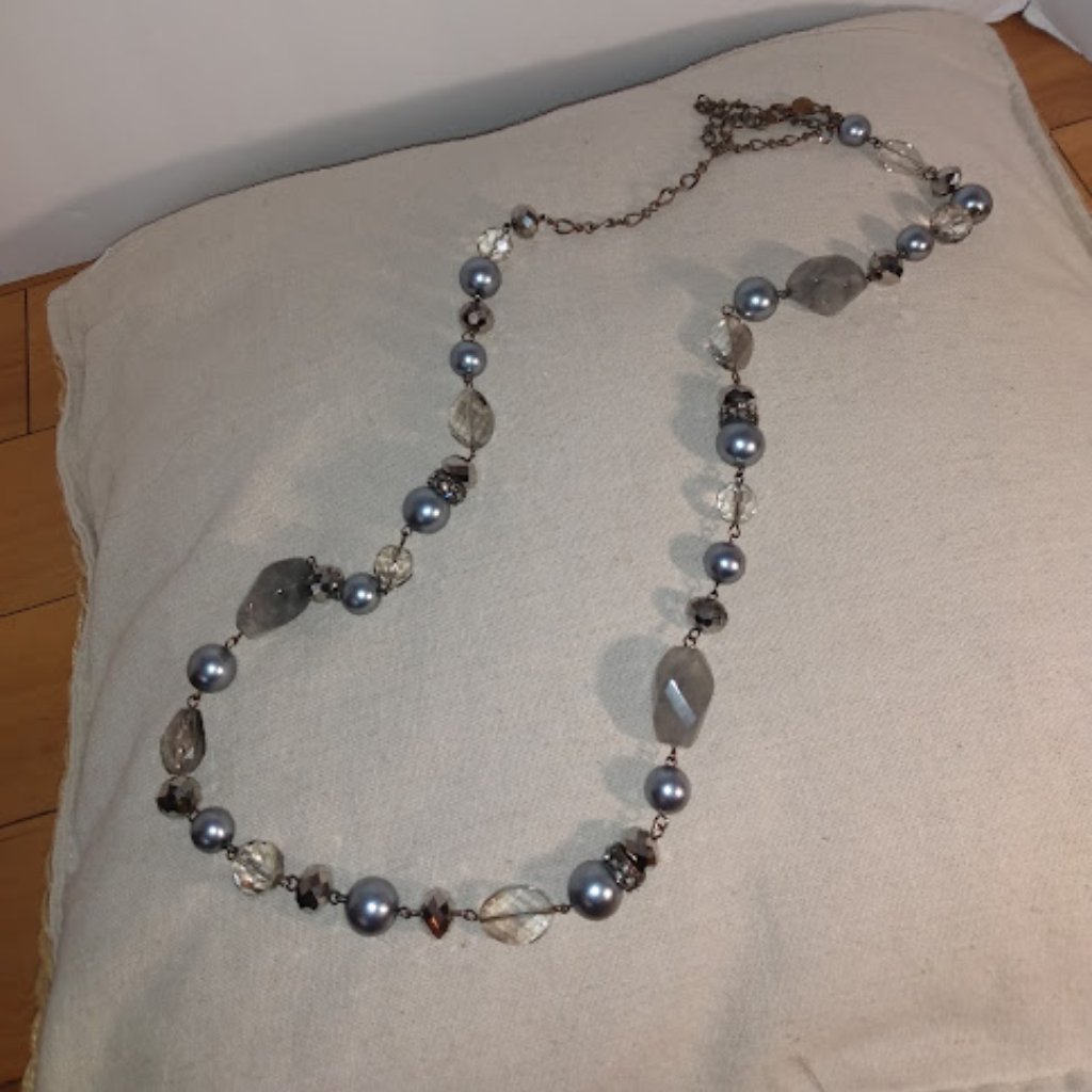 Alfani: Gray Glass Beads And Metal Beaded Necklace